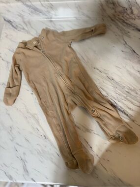 Burt's Bees Baby Ribbed Zip-Up Footed Pajama in Tan